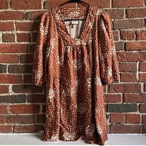 Knox Rose Women's Long Sleeve Shift Dress (Rust Polka Dot, medium)